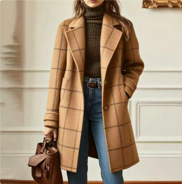 Plaid Mid-length Lapel Large Size Jacket CJD