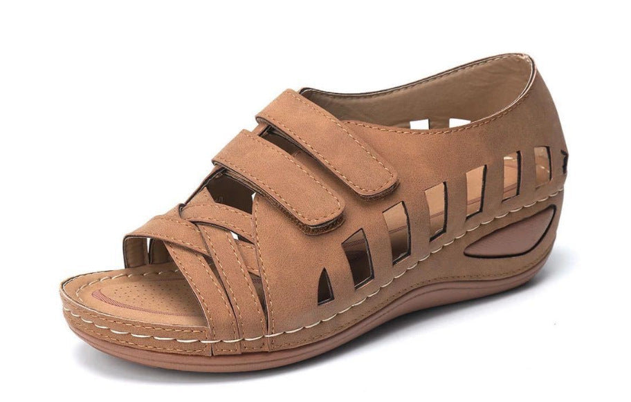 European And American Large Size Hollow Platform Velcro Sandals LadyShow.Store