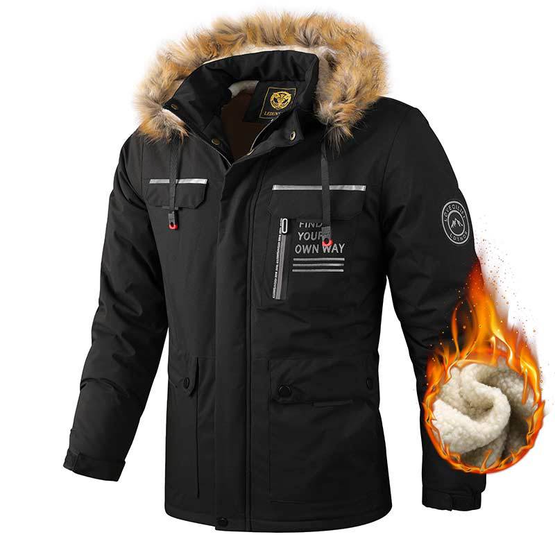Men's Casual Hooded Jacket Parka Autumn And Winter Warm Solid Color Windproof Coat Outdoor Clothes With Multiple Pockets LadyShow.Store