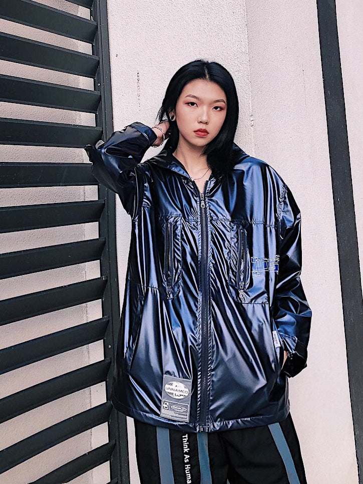 Reflective Work Jacket with Loose Fit and Letter Design Pi-Mart