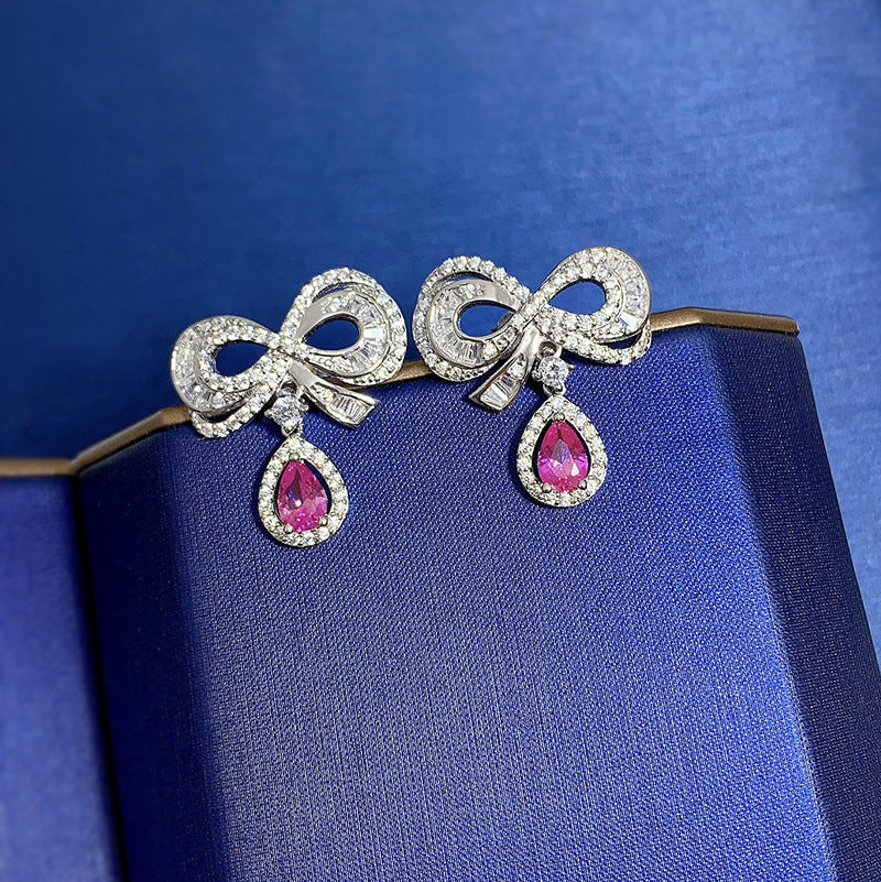 S925 Silver Water Drop Bow Earrings LadyShow.Store