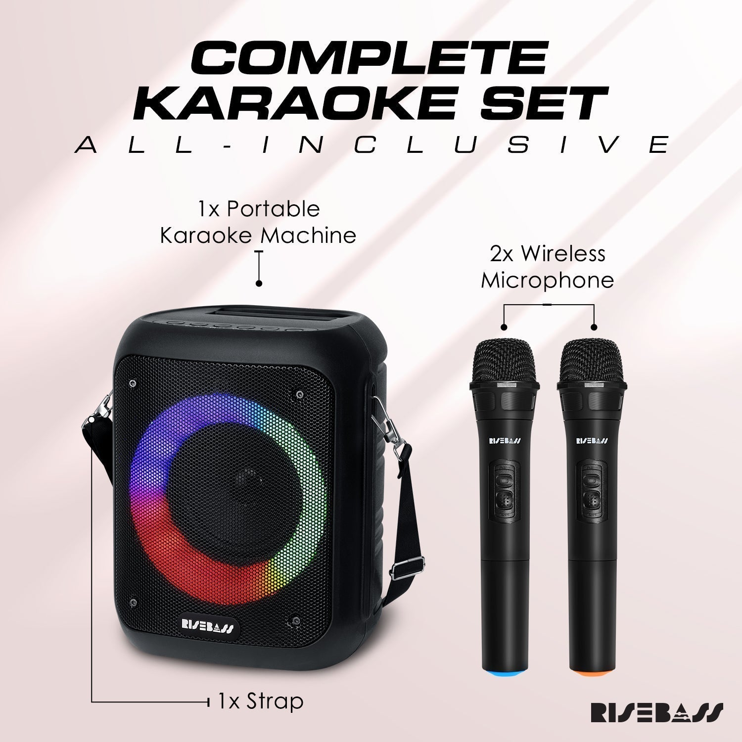 Risebass Portable Karaoke Machine with 2 Wireless Microphones - Bluetooth Rechargeable Speaker with USB/SD/TF Card Support, AUX-in, Tripod Screw Mount and Phone Slot. LuxuryLifeWay Online Store