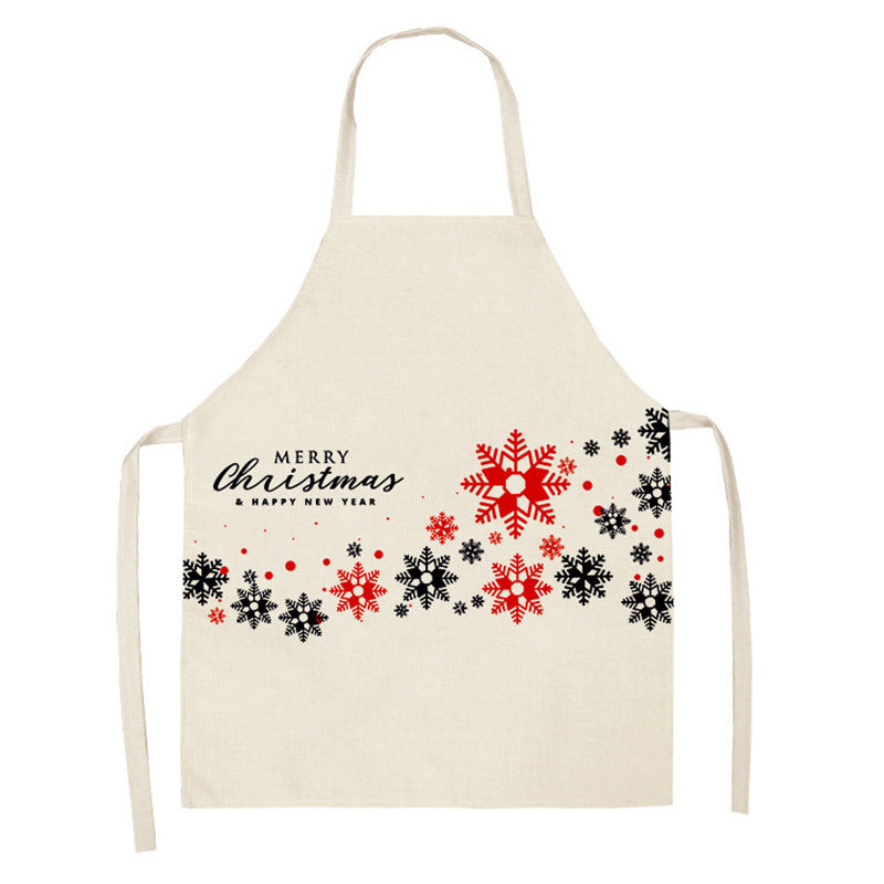 Christmas Deer Art Pattern Female Cleaning Home Cooking Kitchen Apron Chef Ear Cotton Linen PearlNestDecor.com
