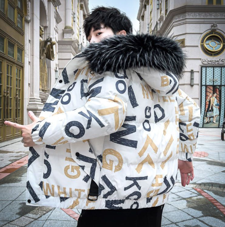 Plus Size Hip Hop Cotton Jacket with Bear Print Pi-Mart