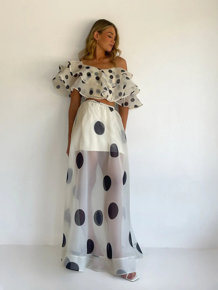 Sexy Strapless Irregular Print Ruffled Fashion Suit Long Dress NorixaFashion.com