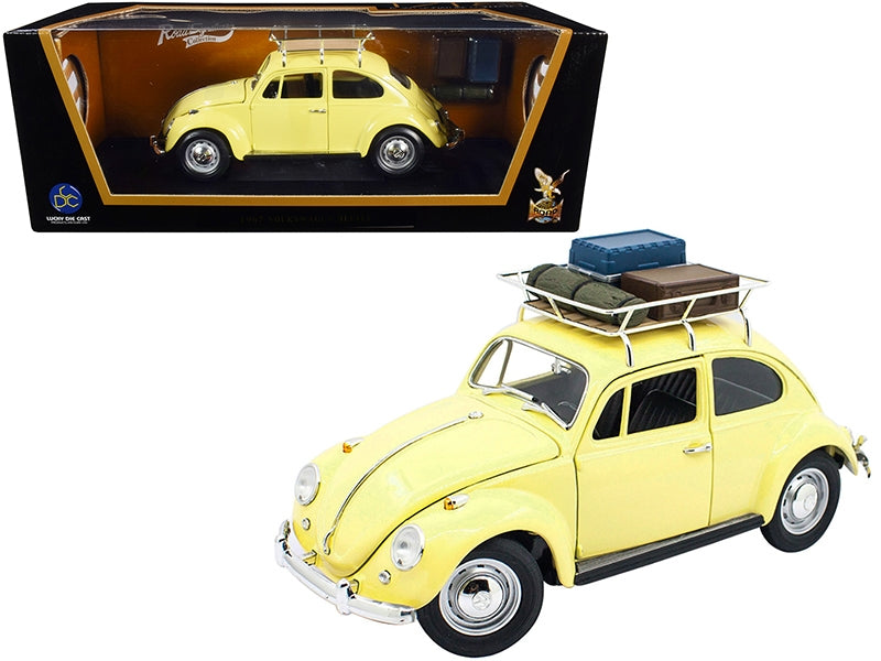 1967 Volkswagen Beetle with Roof Rack and Luggage Yellow 1/18 Diecast Model Car by Road Signature LuxuryLifeWay Online Store
