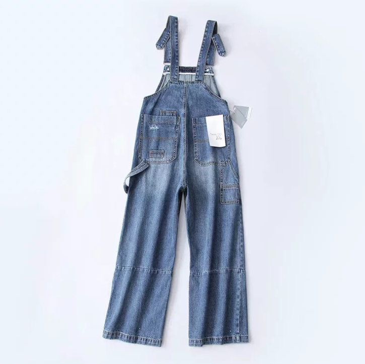 Loose Pocket Overalls Denim Pants Pi-Mart