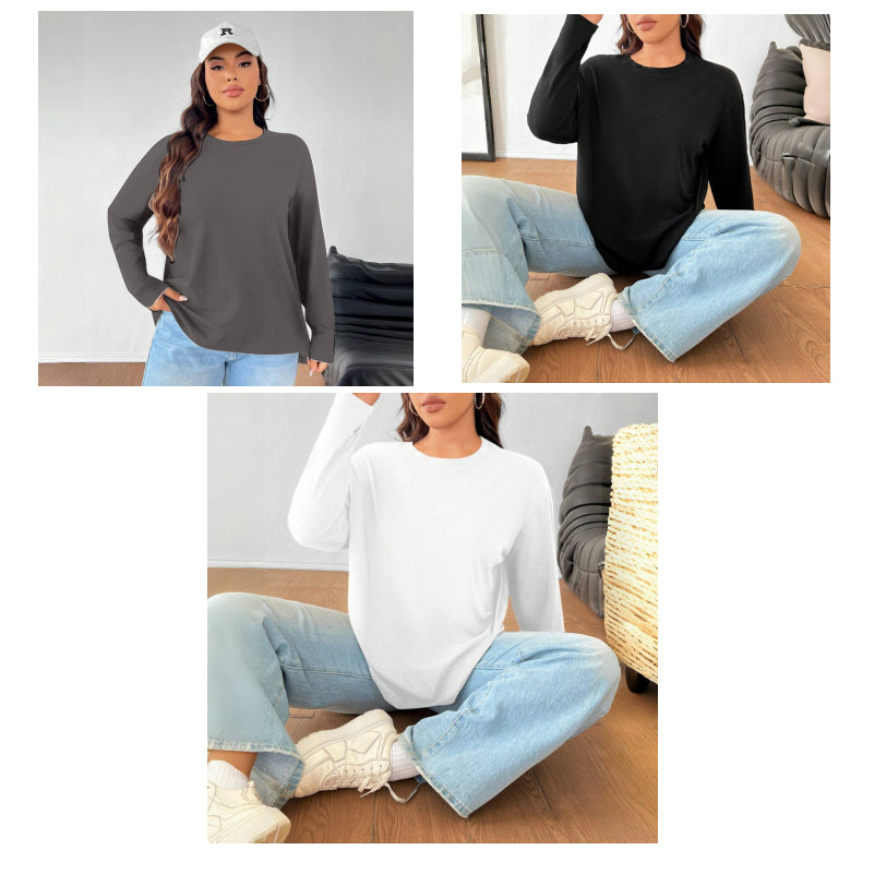 Women's Solid Color Loose Round Neck Top NorixaFashion.com