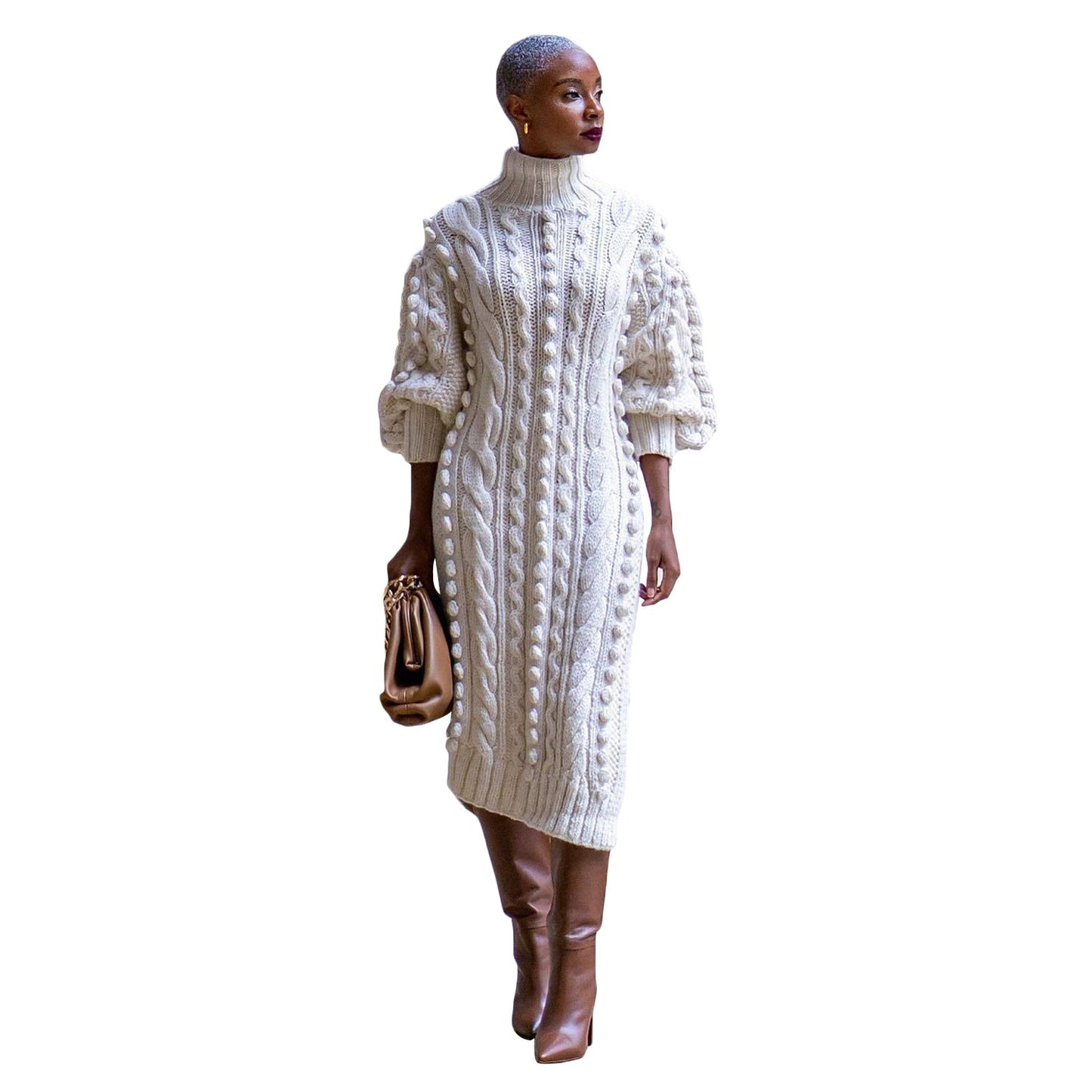 Women's Clothing Casual Turtleneck Slit Knitted Long Dress Best YouTube Store