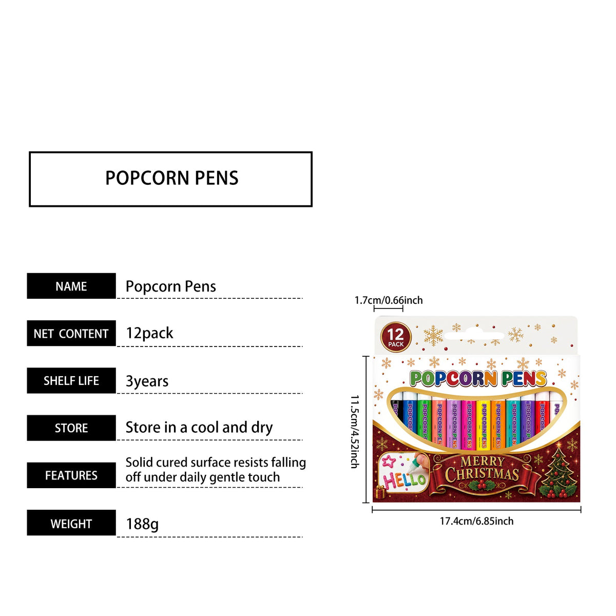 Christmas Popcorn Pen 12pcs Tri Light Beauty
