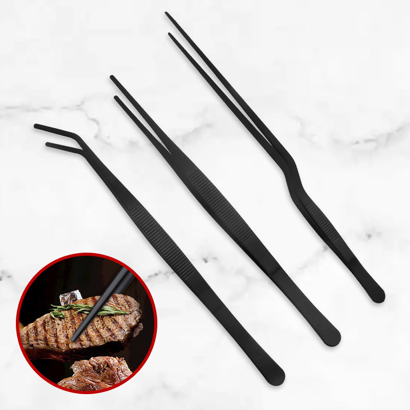 Stainless Steel Barbecue Tongs Outdoor Retro Long-handle Clip Fried Steak Anti-scald Restaurant Kitchen Plate Holder