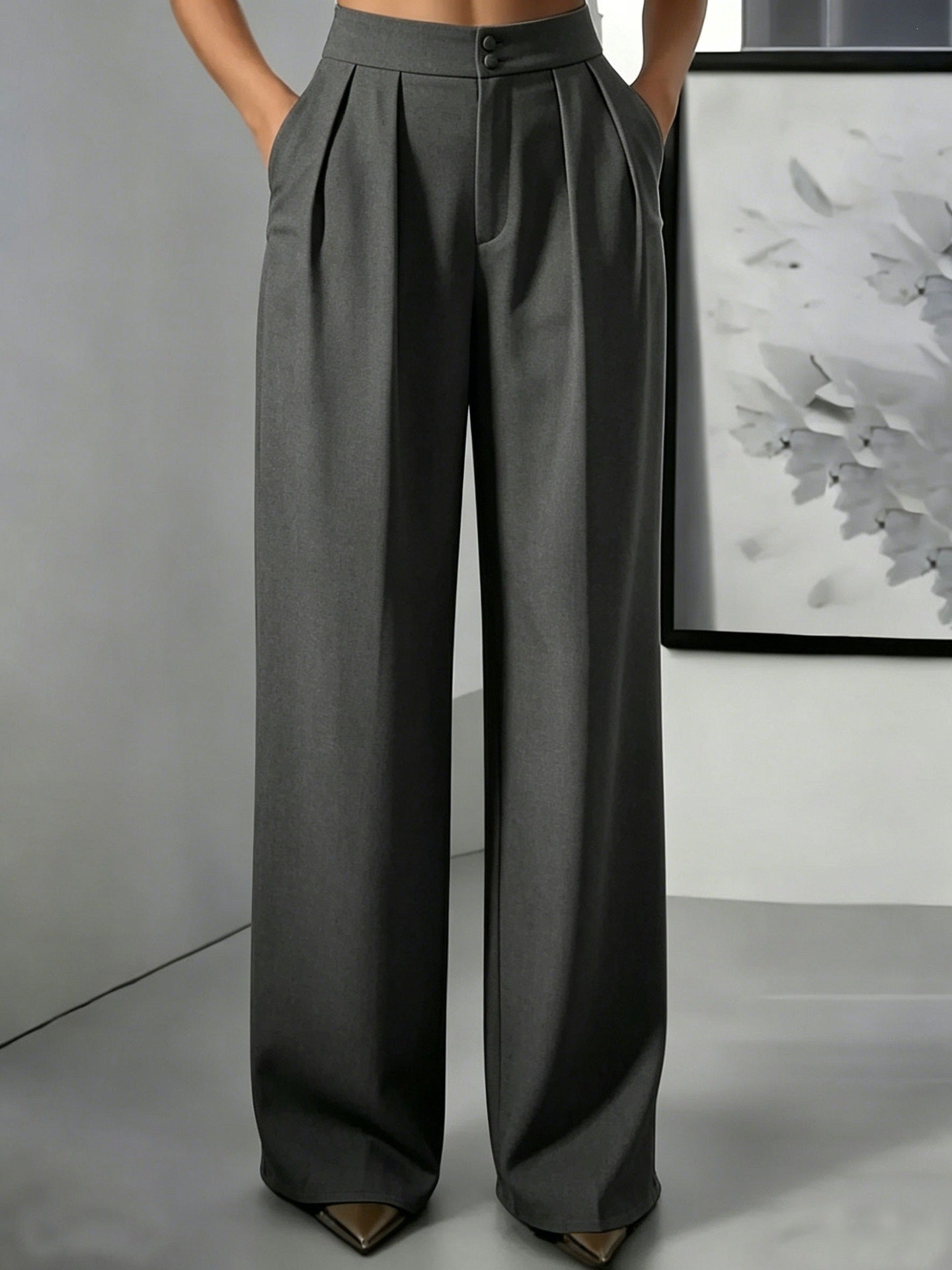 Straight-leg Minimalist Suit Slim-fit Elastic-waist Pants For Women NorixaFashion.com