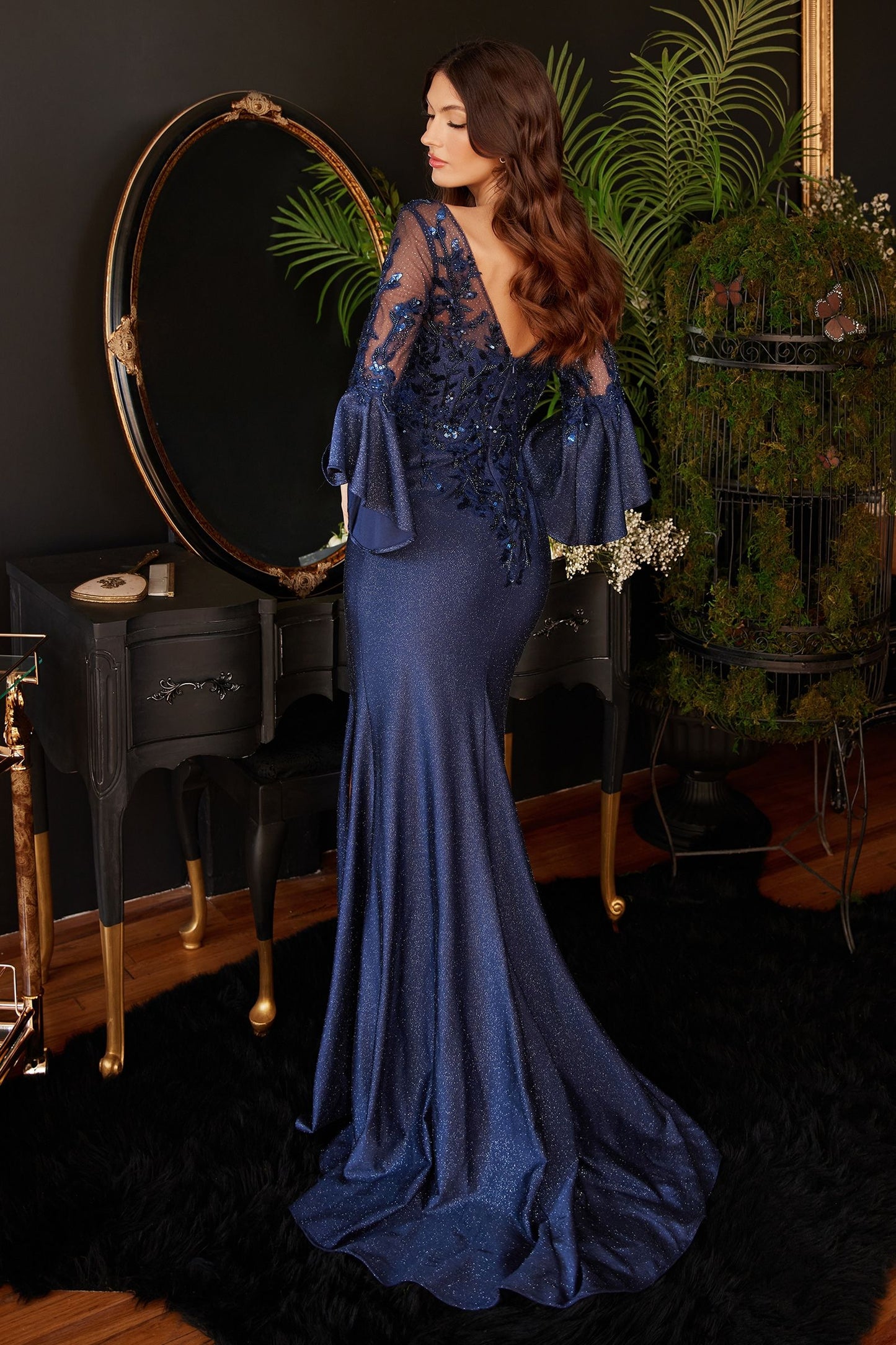 Long Bell Sleeve Lace & Satin Gown LuxuryLifeWay Online Store