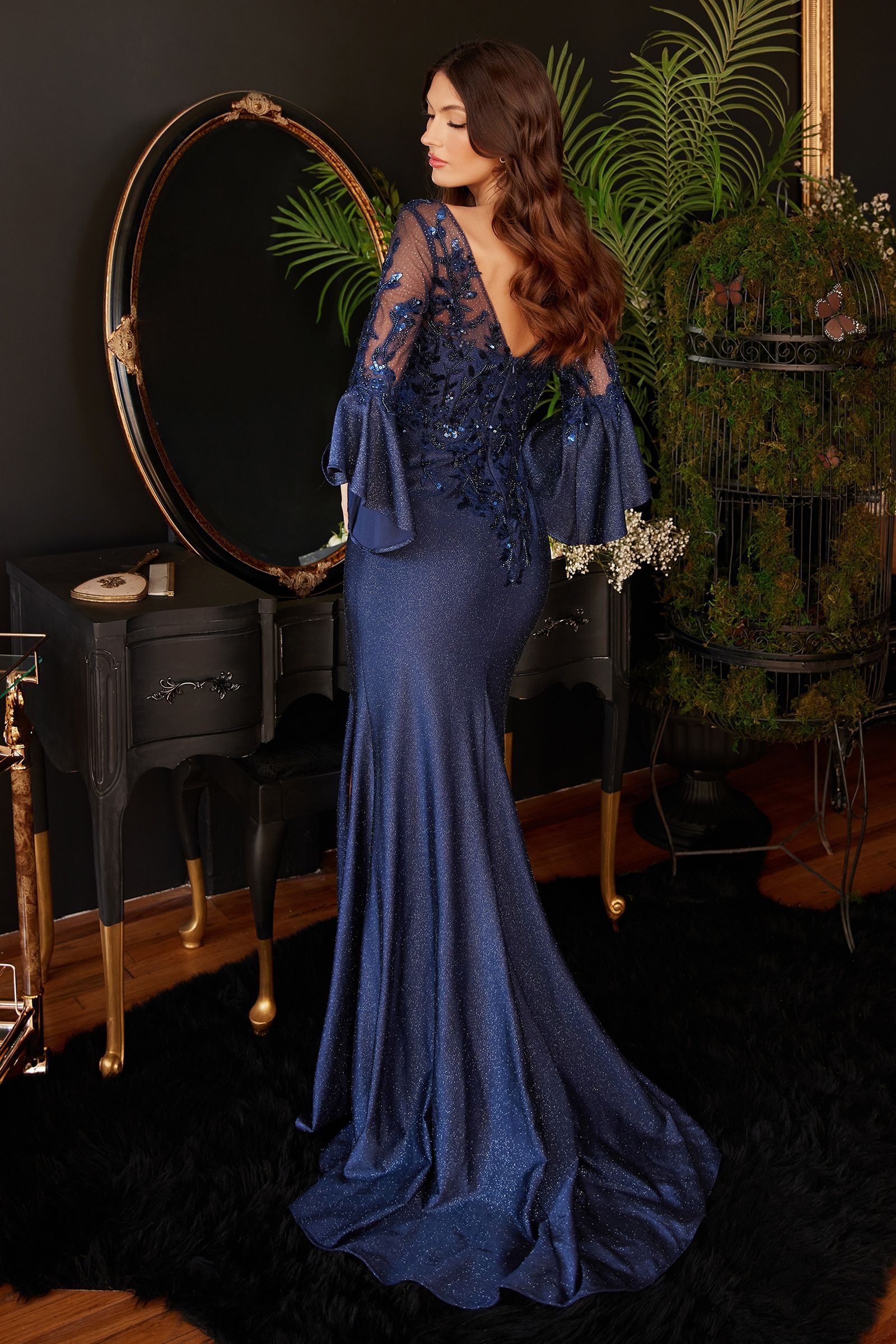 Long Bell Sleeve Lace & Satin Gown LuxuryLifeWay Online Store