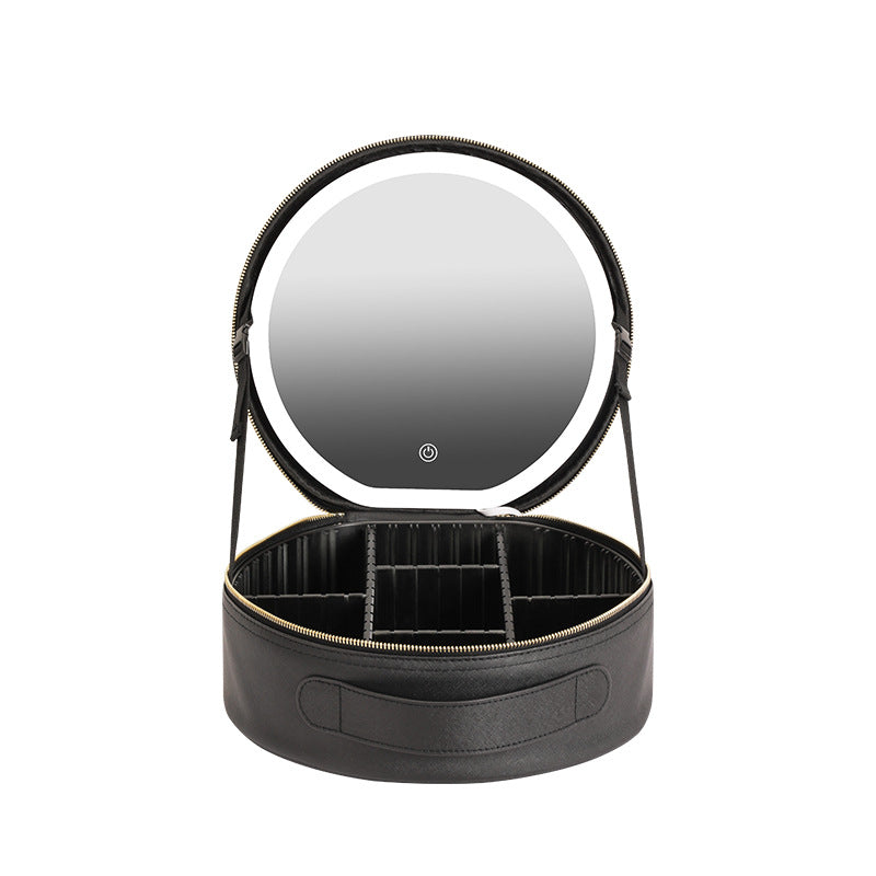 Round Makeup Bag with Mirror and LED Light (Large Capacity) LadyShow.Store