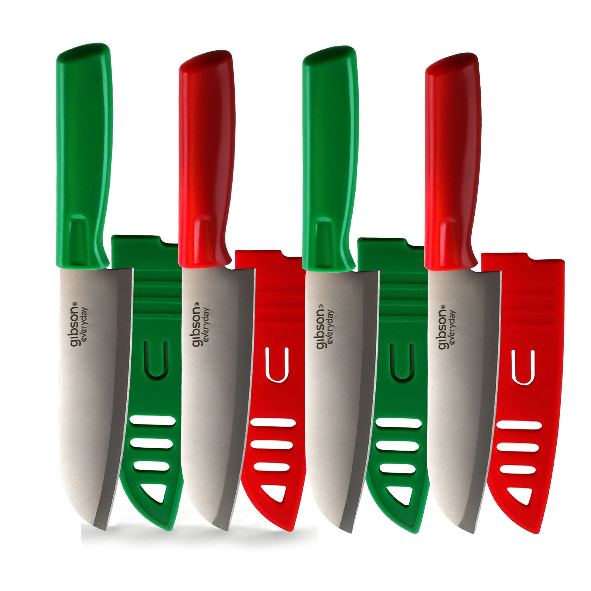 Gibson Everyday Grantville 4 Piece 6 Inch Santoku Knife with Sheath in Red and Green LuxuryLifeWay Online Store