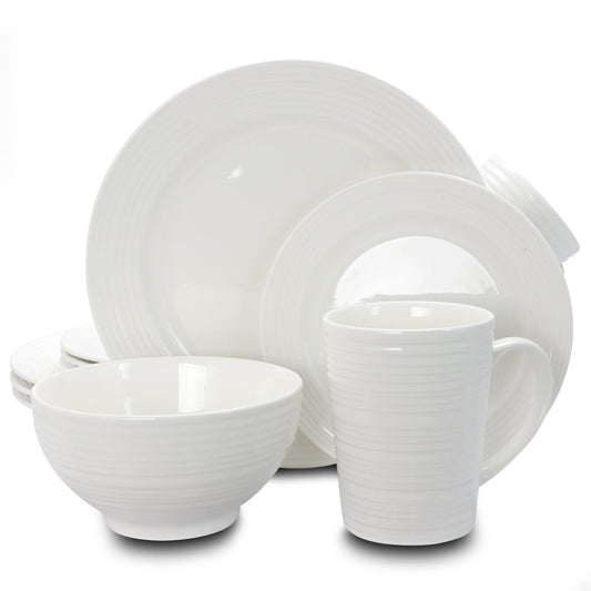 Gibson Home Amelia Court 16 Piece Dinnerware Set in White  Embossed LuxuryLifeWay Online Store