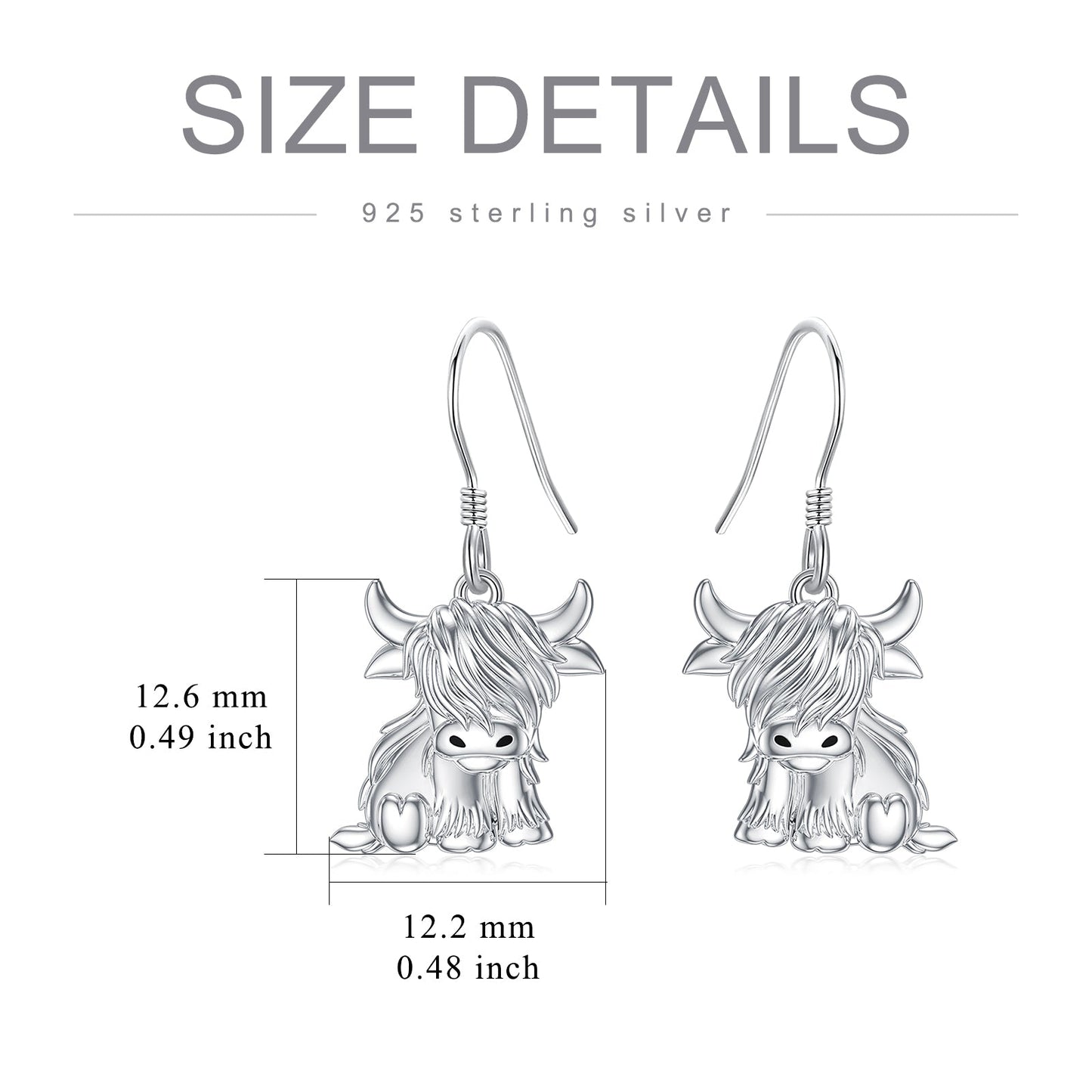 Highland Cow Earrings for Women 925 Sterling Silver Cow Dangle Drop Earrings LadyShow.Store