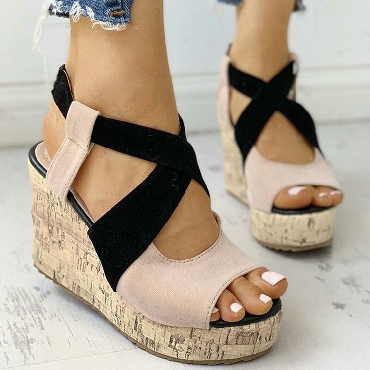Fish Mouth European And American Style Sleeve High Heel Wedge Sandals LadyShow.Store