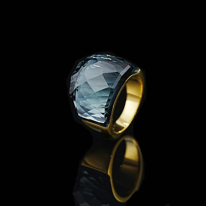 Stainless Steel Diamond-shaped Exaggerated Gemstone Ring For Men