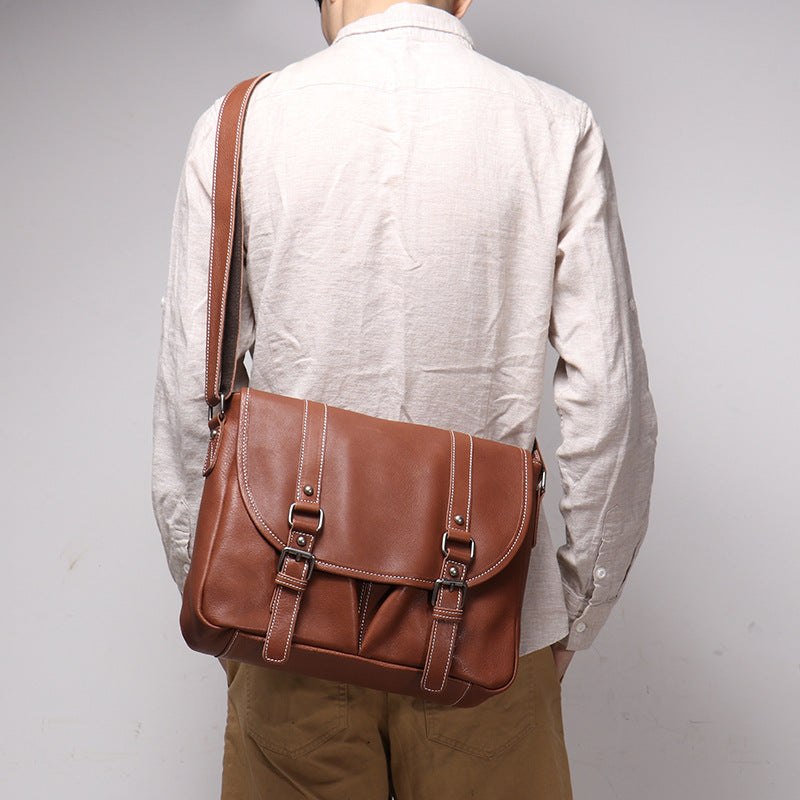 Mens Full-Grain Leather Large-Capacity Shoulder Bag LadyShow.Store