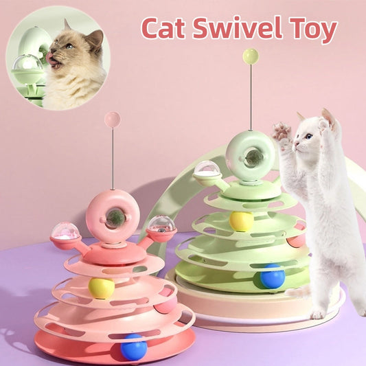 4 Levels Cat Toy Tower Turntable Roller Balls Toys Interactive Intelligence Pets Toys Training Track Puzzle Funny Games Accessories Pet Products Pets Fashion
