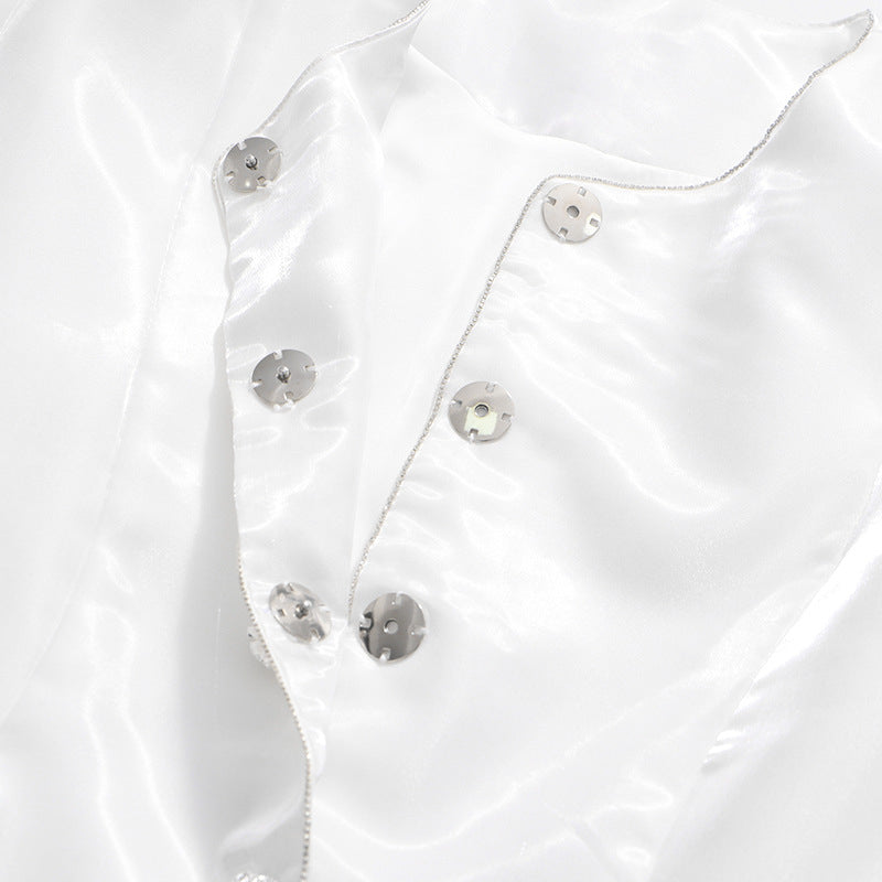 Round Neck Solid Color Single-breasted Lantern Sleeve Shirt NorixaFashion.com