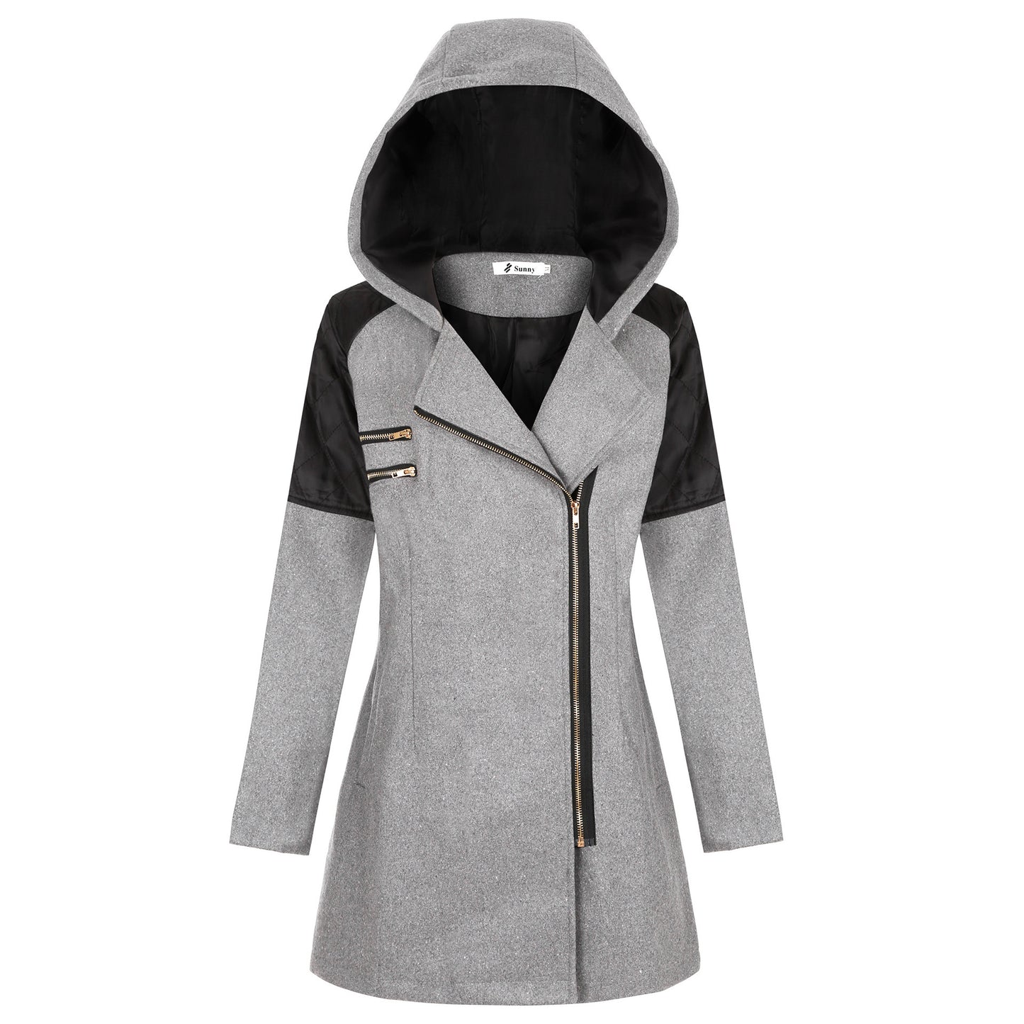 Women Warm Slim Full Zipper Coat Thick Woolen Coat Female Fall Winter Windbreaker Hooded Diagonal Zipper Women's Clothing CJD