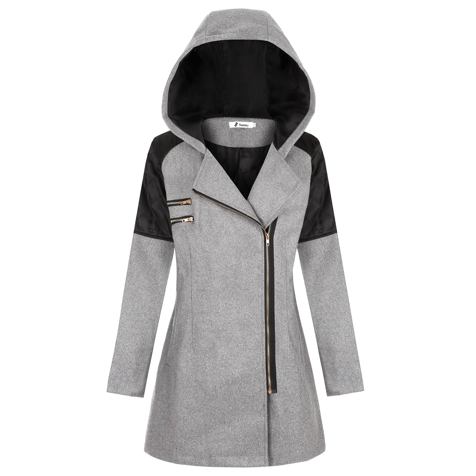 Women Warm Slim Full Zipper Coat Thick Woolen Coat Female Fall Winter Windbreaker Hooded Diagonal Zipper Women's Clothing CJD