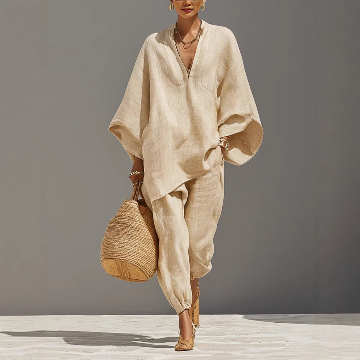 Women's Casual Loose Solid Color Shirt Set NorixaFashion.com