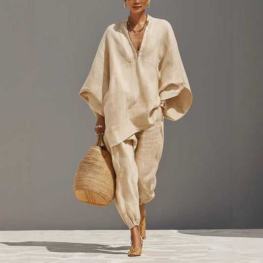 Women's Casual Loose Solid Color Shirt Set NorixaFashion.com