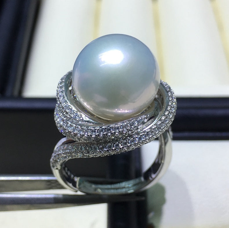 White Freshwater Silver Pearl Ring