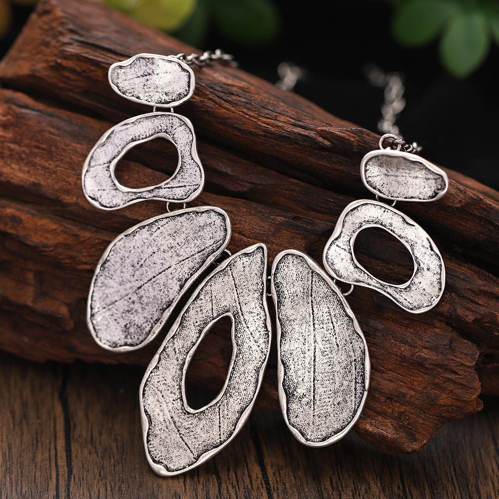 Alloy Geometric Irregular Oval Colorful Oil Necklace Hollow Design Women's Necklace Eardrop Set LadyShow.Store