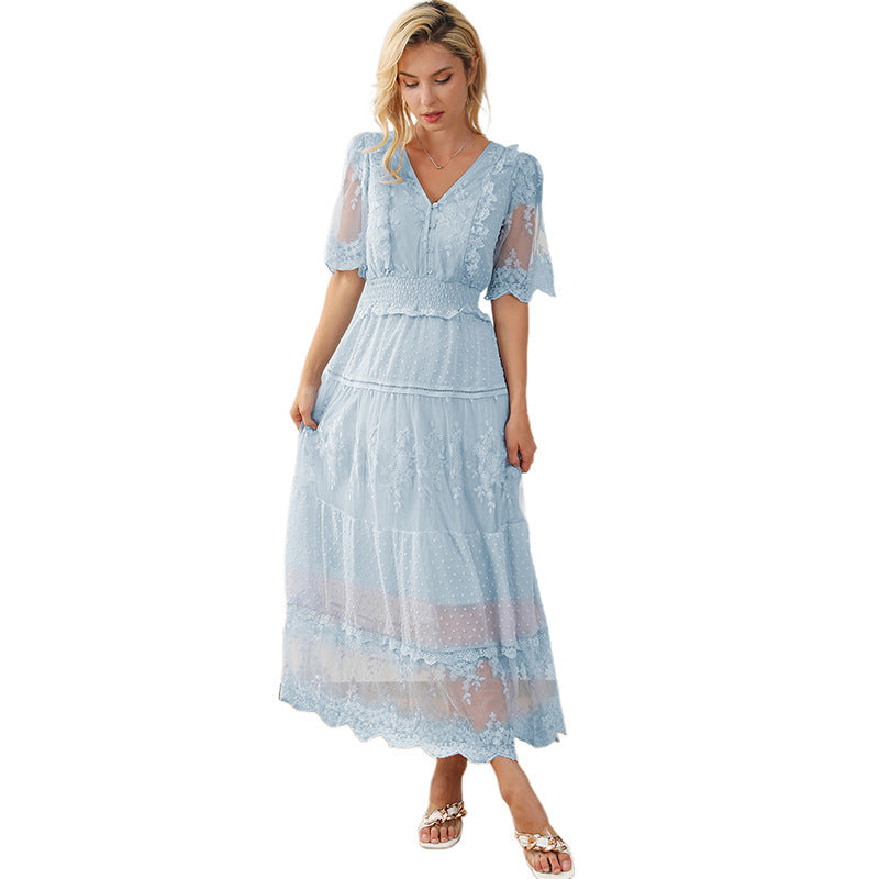 Lace V-neck Patchwork Dress Women NorixaFashion.com