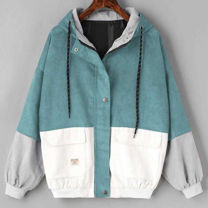 Oversized Corduroy Patchwork Jackets for Women Pi-Mart