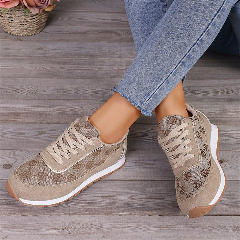 Flower Print Lace-up Sneakers Casual Fashion Lightweight Breathable Walking Running Sports Shoes Women Flats CJD
