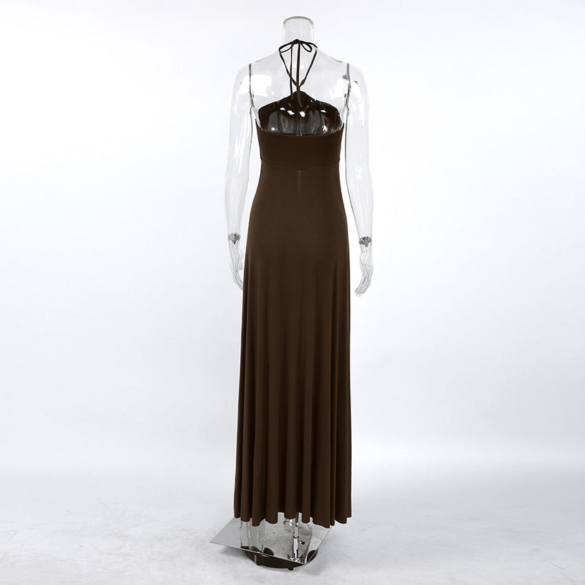 Halter-neck Sleeveless Strapless High Slit Dress NorixaFashion.com