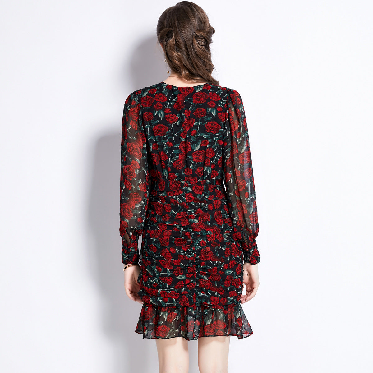Printed Chiffon Fishtail Dress Women NorixaFashion.com