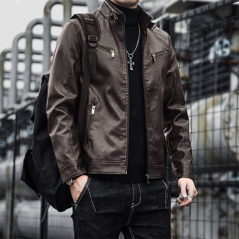 Men's Fashion Casual Slim Motorcycle Clothing Leather Jacket Best YouTube Store