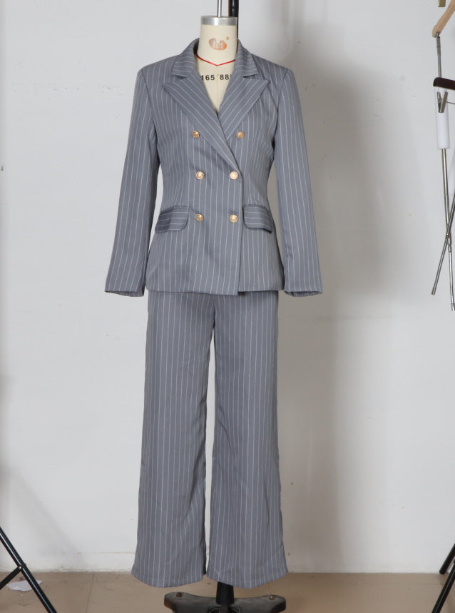 Womens Fashionable Minimalist-Line Double-Breasted Blazer Suit NorixaFashion.com
