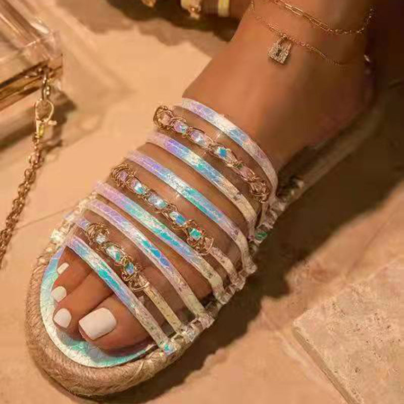 New Hemp Rope Thick Bottom Women's Large Size Straw Sandals With Rhinestones LadyShow.Store