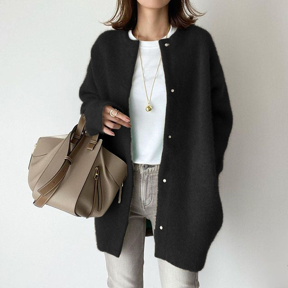 Loose Round Neck Single Breasted Cardigan Fashion Solid Color Coat Jacket Autumn And Winter Women's Clothing NorixaFashion.com