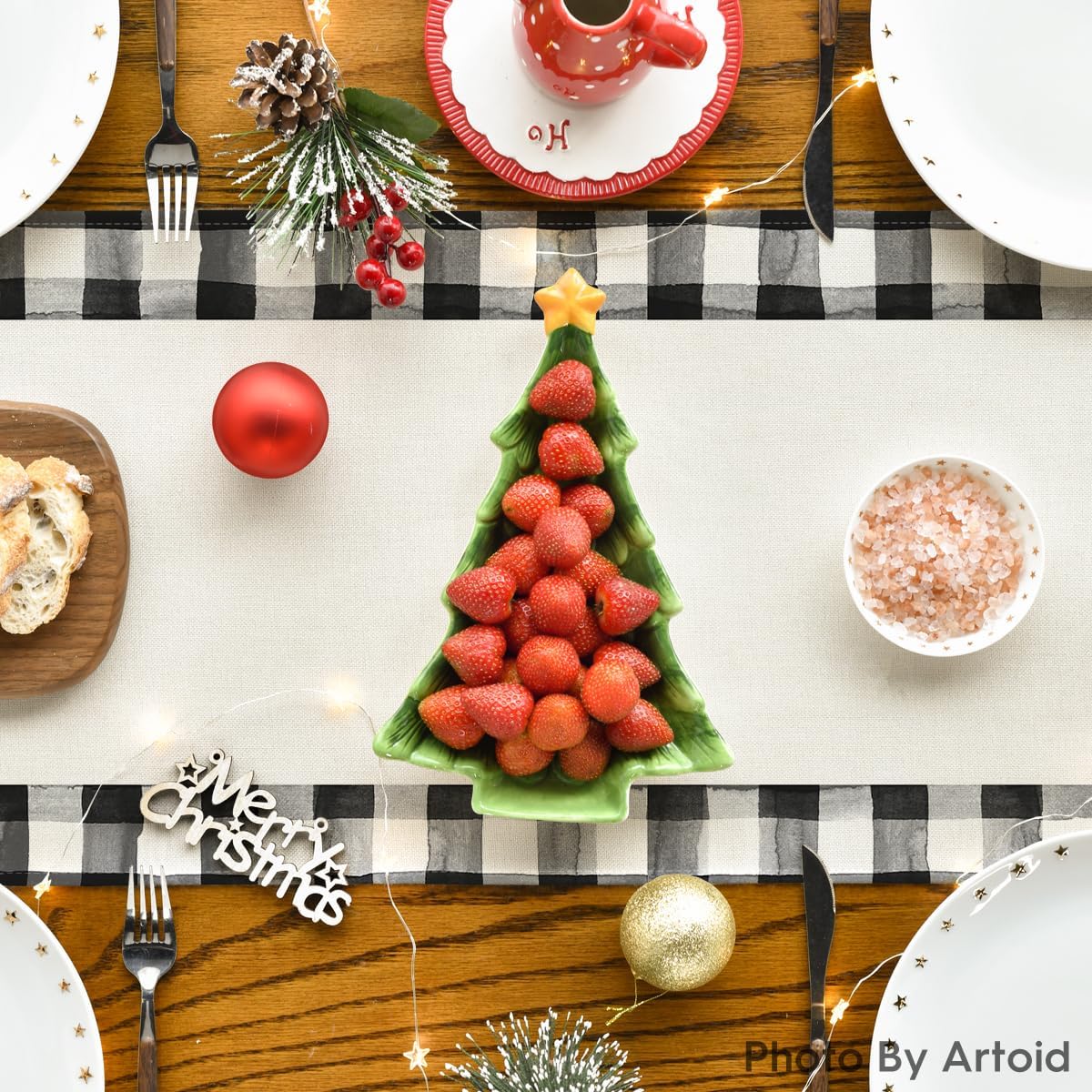Christmas Trees Merry Xmas Table Runner, Seasonal Winter Holiday Kitchen Dining Table Decoration For Indoor Outdoor Home Party Decor 13 X 72 Inch PearlNestDecor.com