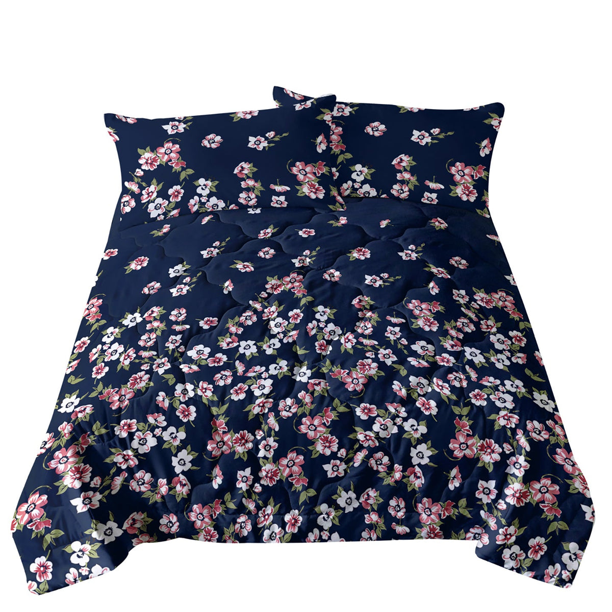 3pc Dark Blue Floral Bedding Comforter Set Including 1 Comforter Set And 2 Pillowcases Suitable For All Seasons PearlNestDecor.com