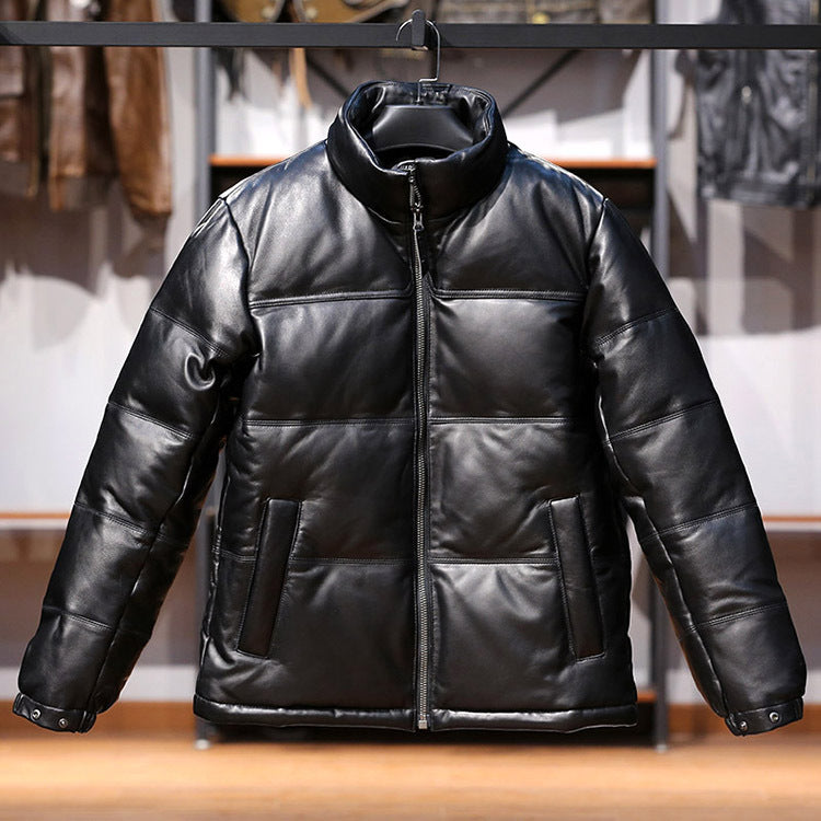 Men's Stand Collar Sheepskin Down Leather Jacket