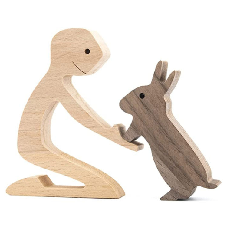 DIY Figurine Wood Dog Ornament Sculpture Home Decoration A Man A Dog Wood Sculpture Christmas Gifts Model Decor PearlNestDecor.com