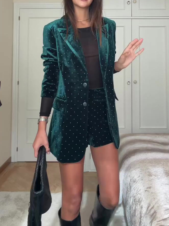 Diamond Velvet Suit Jacket & Shorts Set NorixaFashion.com