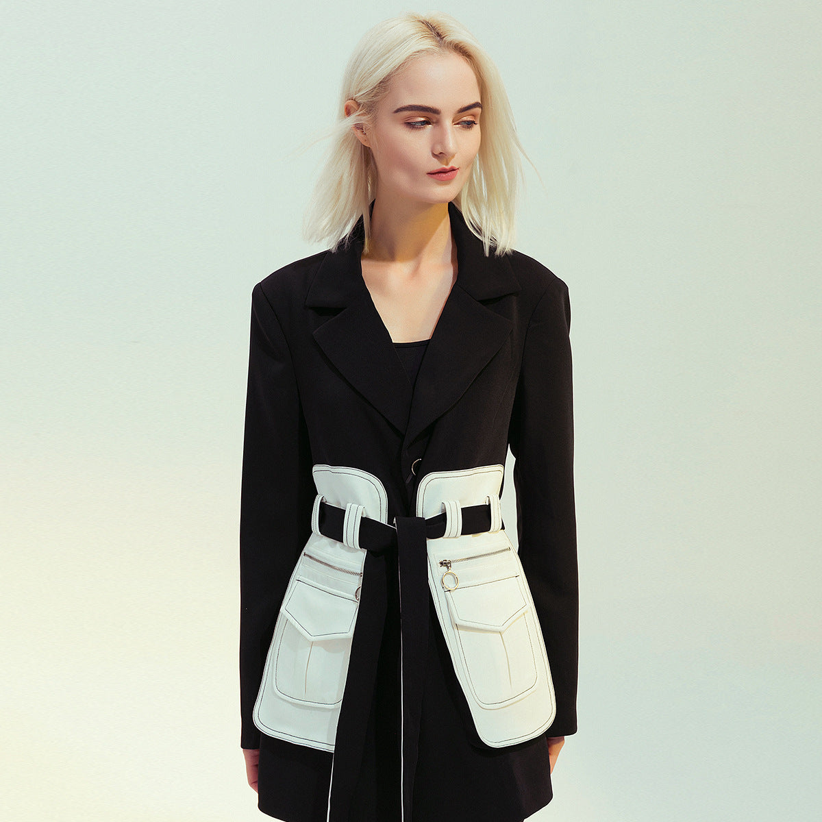 Retro Black and White Color Block Blazer Jacket Pi-Mart