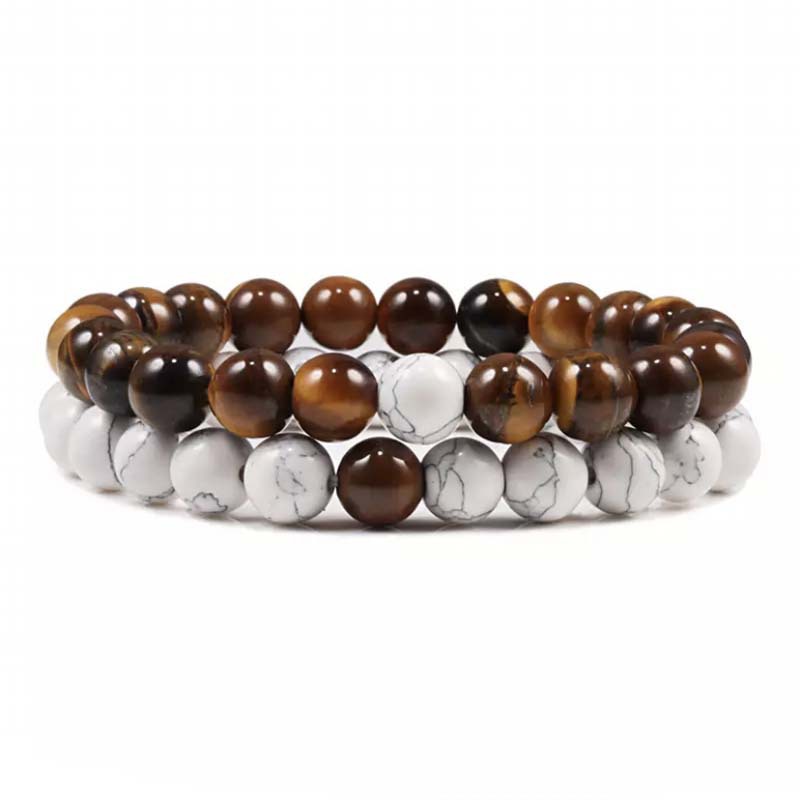 Natural Volcanic Stone White Pine Red Pine Tiger Eye Beaded Set LadyShow.Store
