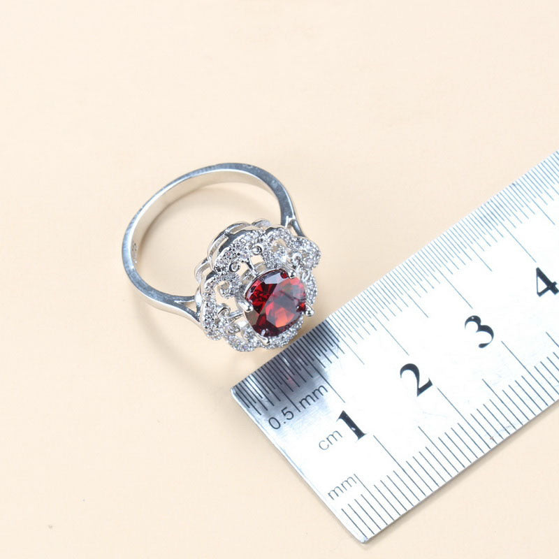 Garnet Cubic Zirconia Earrings Pendant Necklace Bracelet Ring Gift 4 PCs Set LadyShow.Store